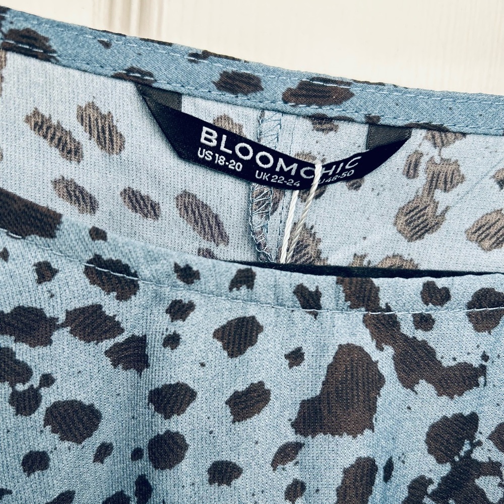 BloomChic Blue and Black Dotted Ruffle Sleeve Blouse - Picture 6 of 11